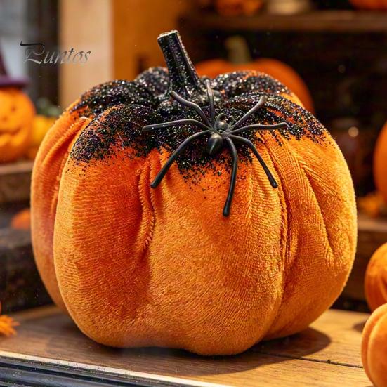 Spider Web Halloween Accents Pumpkin Ornaments, Spooky Tabletop Decoration, Theme Party Props Glittering for Home Retro Fall Decor Unique Table
