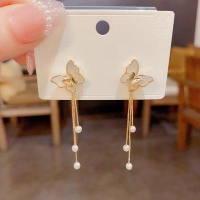 Fritillary Butterfly Fringed Earrings Ins Light Luxury Earrings Design High-end Earrings