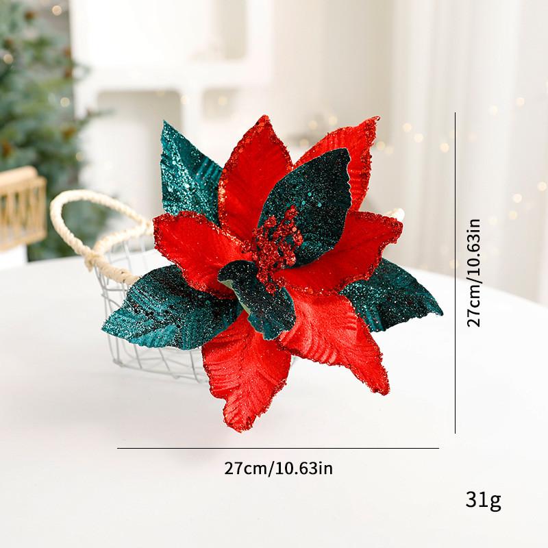 Christmas Flower Decor With Artificial Velvet Flowers For Holiday Tree Ornament Gift