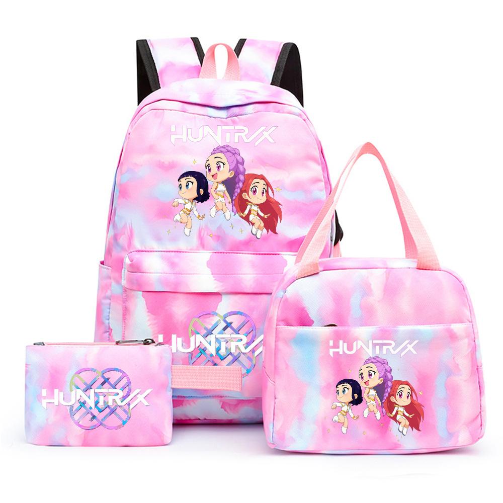 3Pcs/set Cartoon Printed Backpack with Lunch Bag Pencil Case for Teenager Girl Boy Large Capacity Waterproof Bookbag Gift Mochila