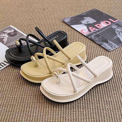 Internet Celebrity Set Toe Pinch Foot Muffin Thick Bottom Cool Slippers Women's Summer Wear 2025 New Slope Heel Versatile Fashion Trend
