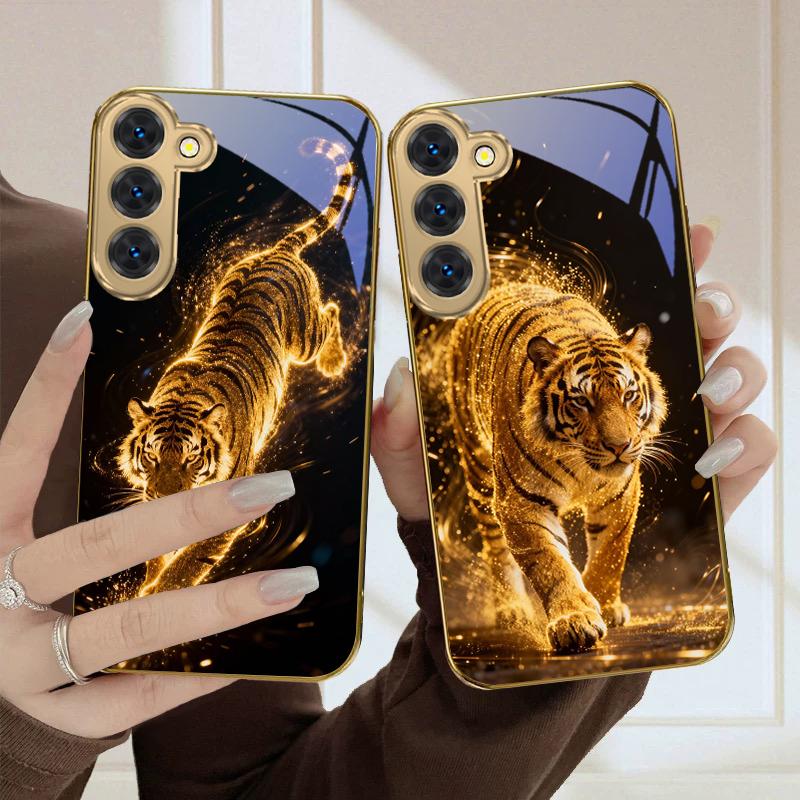 Fantasy Colored Tiger For Samsung Galaxy S26 S20 FE S21 Ultra S23 Plus S24 Ultra S25 S21+ S22Plus S26+ Golden Glass Phone Case