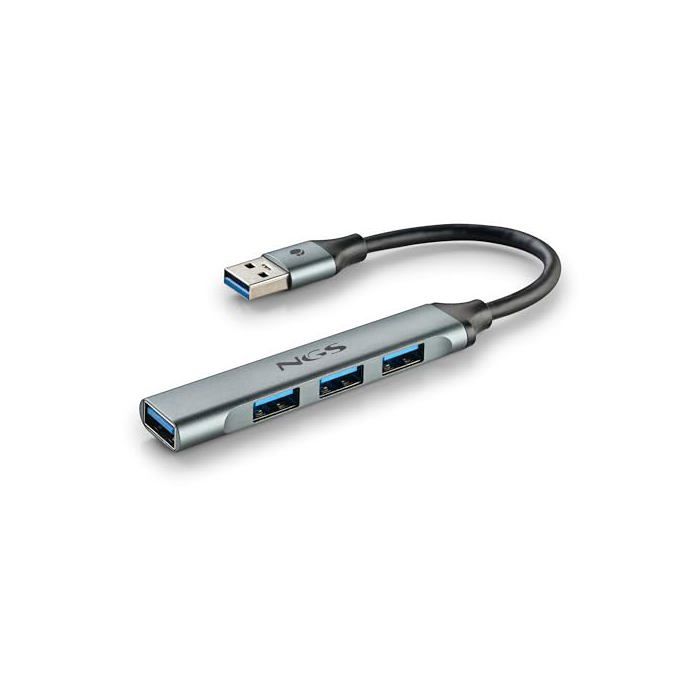 NGS IHUB 4 MICRO : Hub USB 4 ports (1 USB 3.2 Gen1 + 3 USB 2.0), transfert 5Gbps, compact, aluminium