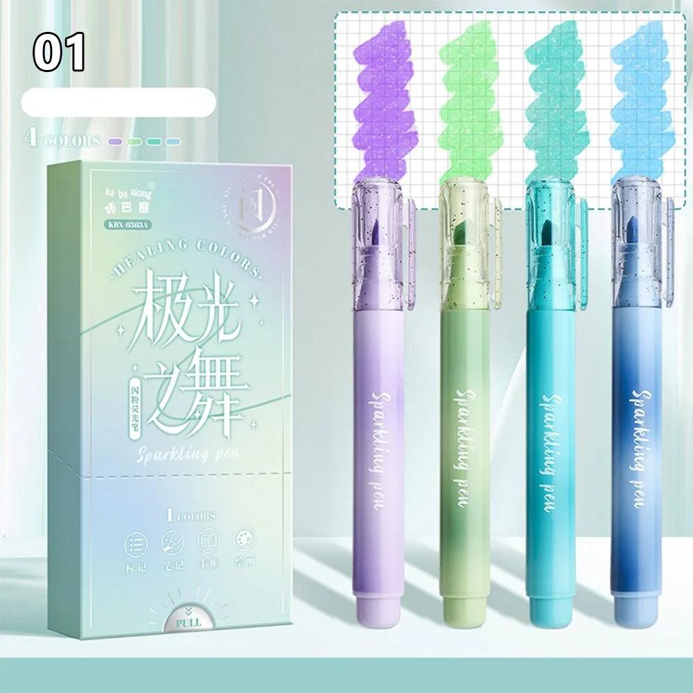 4PCs/Set High Quality Oblique Tip Shiny Highlighter Pen Glitter Eye Protection Marker Pen Hand Account Pen Gift