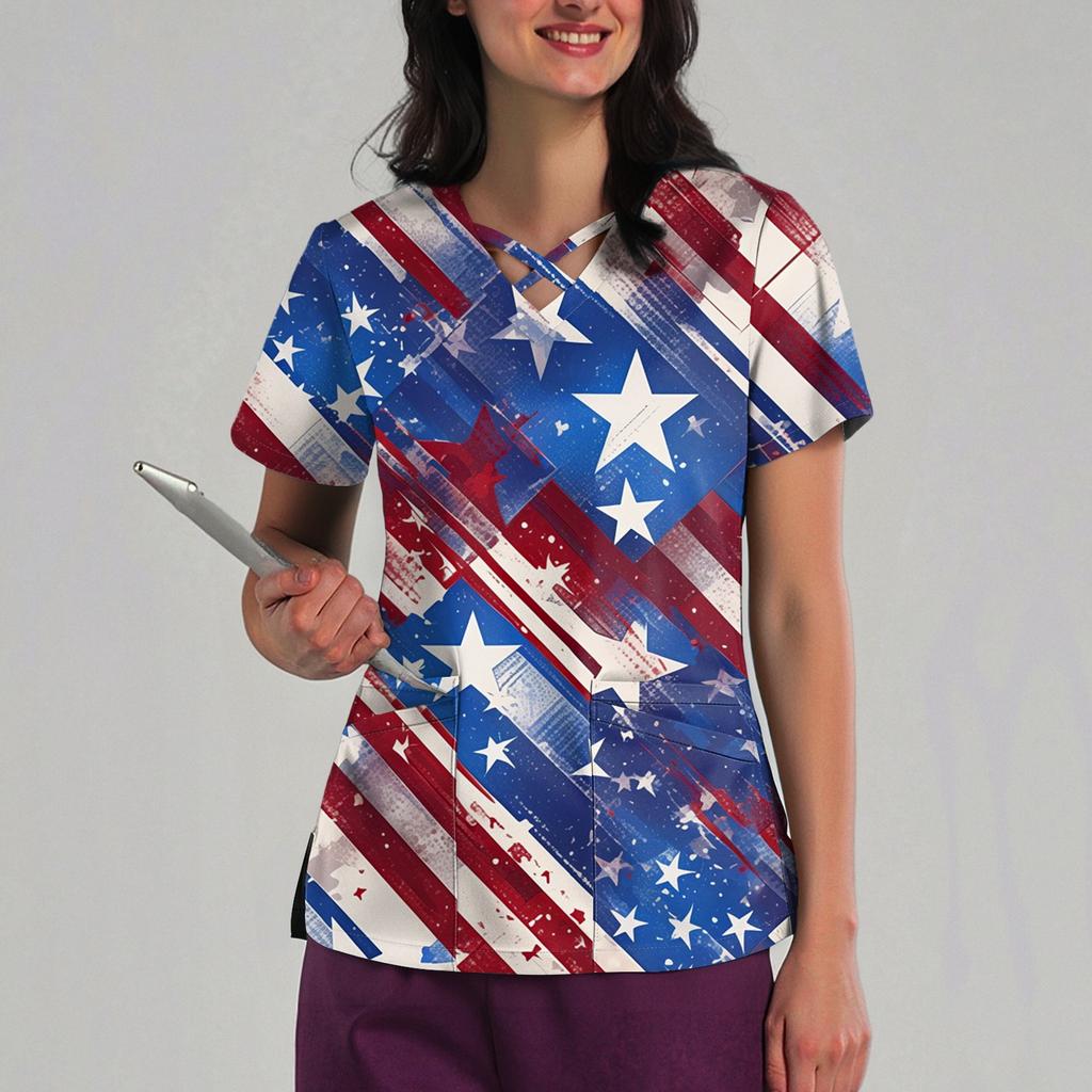 Women's Loose Independence Day Printed Top Short Sleeve T-shirt Pullover