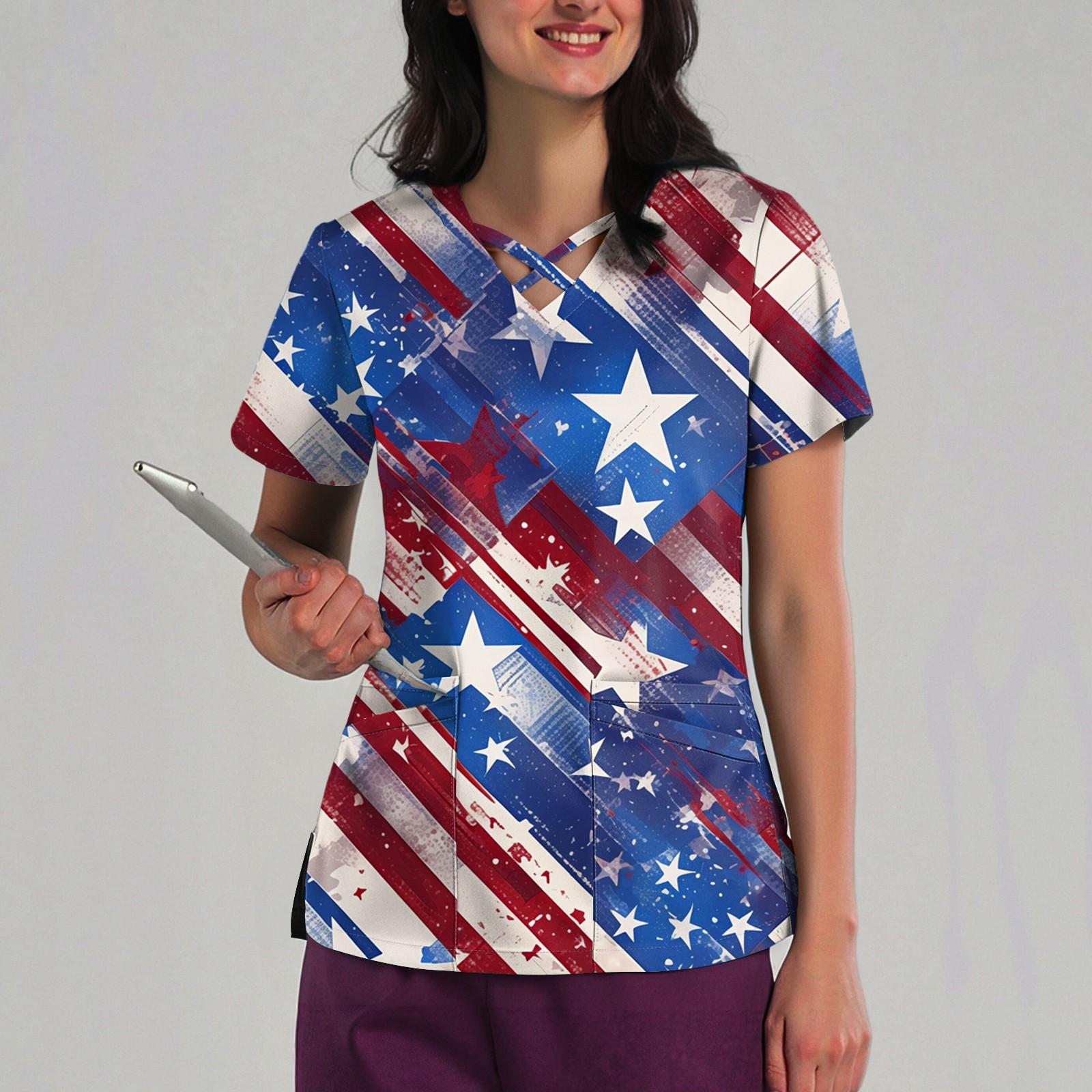 

Women s Loose Independence Day Printed Top Short Sleeve T-shirt Pullover XL