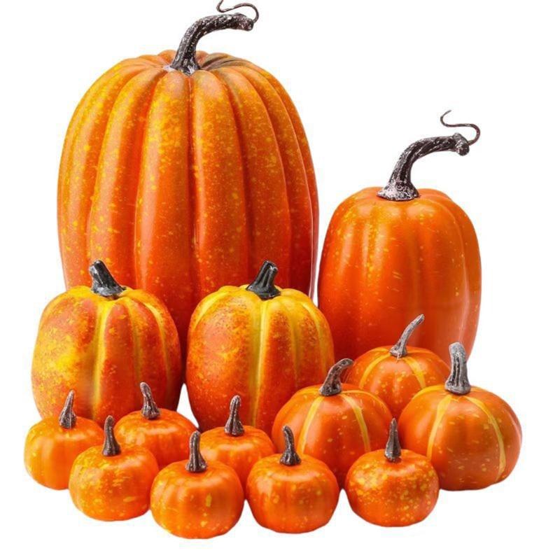 Halloween Artificial Pumpkins Set Of 14Pieces Durable User Friendly Materials For Tabletop Porch Decors