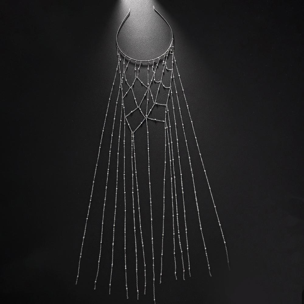 Übertriebener Kristall-Quasten-Choker für Damen Einzigartiger Strass-Netz-Körper Schmuck Exotische Nachtclub-Party Abschlussball Schulterkette