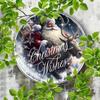 Santa Claus Sleigh Metal Wreath Sign Christmas Home Decor Round Wall Art