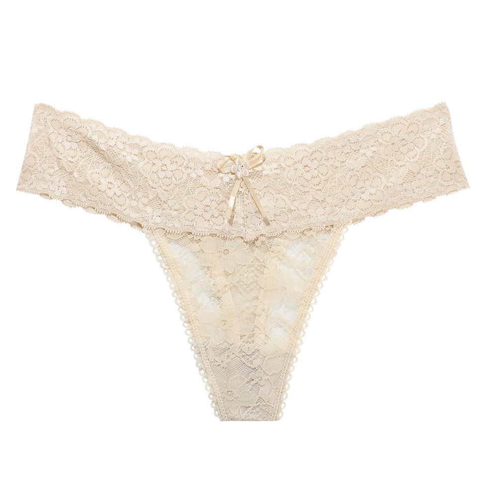 Plus Size Lace Mid-Waist Seamless Thong - Hollow Out Erotic Women's Panties 8018