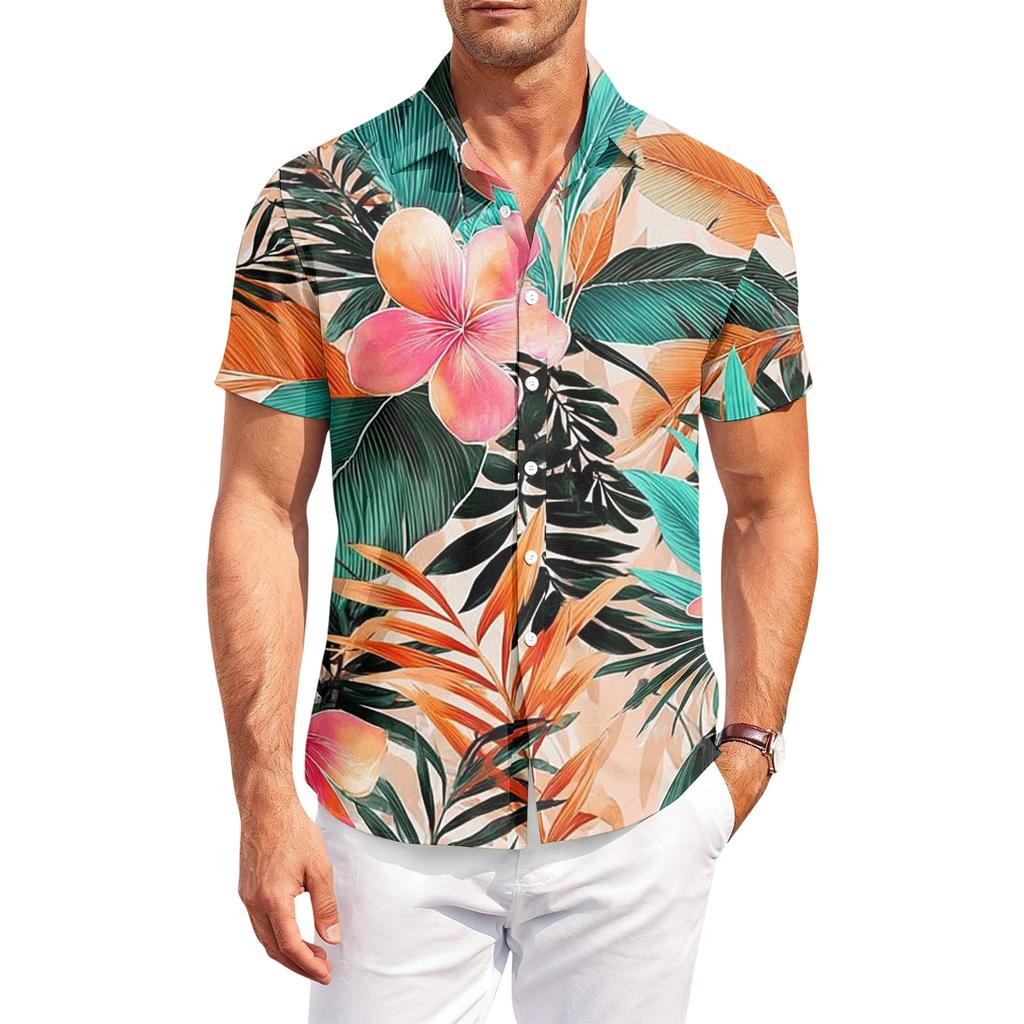 Casual Herenhemd met Korte Mouwen, Losse Pasvorm, met Hawaïaanse Print