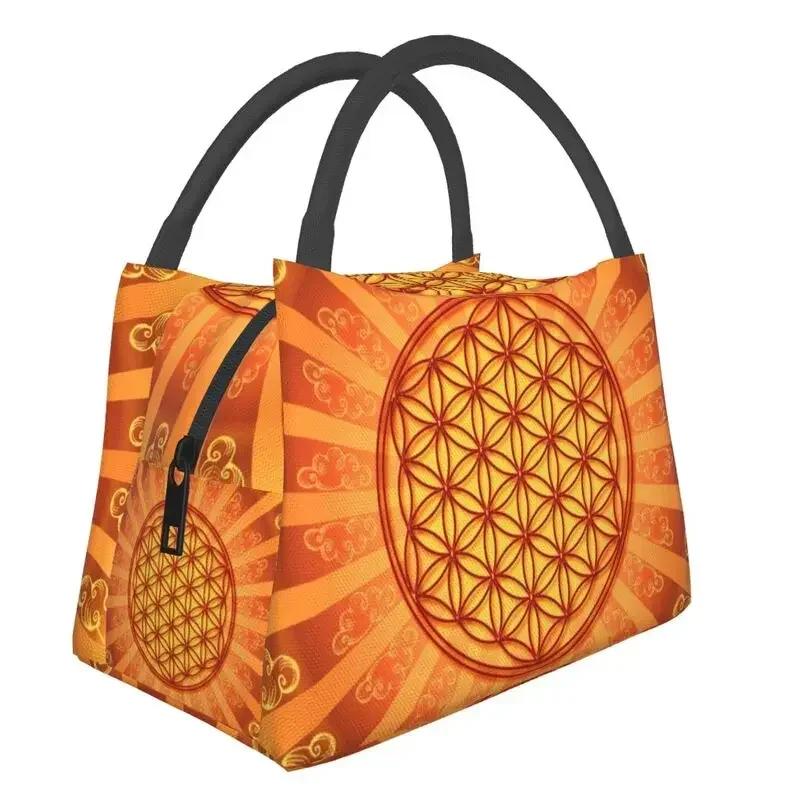 Flower Of Life Abalone Shell On Pearl Insulated Lunch Tote Bag for Women Geometric Mandala Portable Cooler Thermal Bento Box