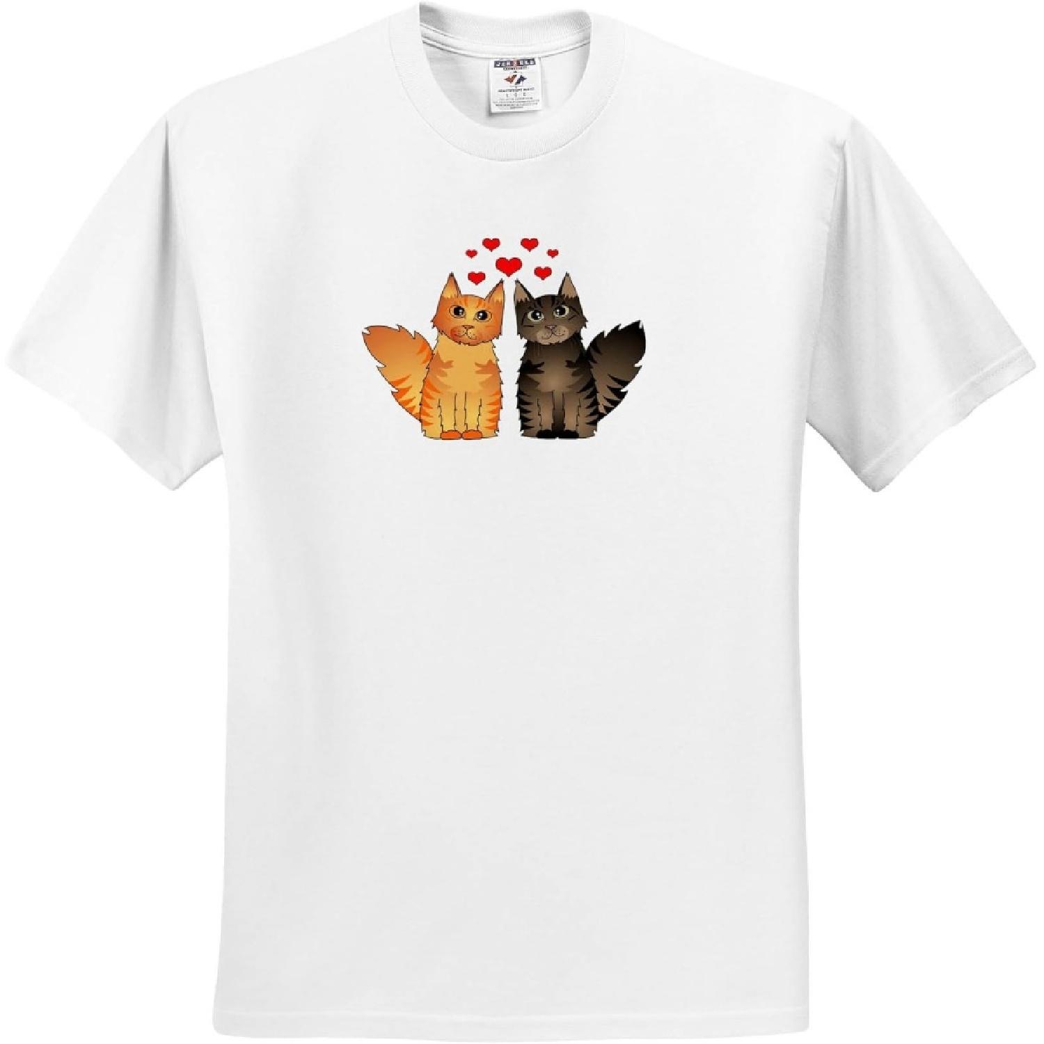 3dRose, Cute Maine Coon Cats in Love- Red and Brown Tabby, T-Shirt S