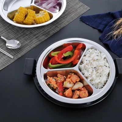 Ru Han Kids' 201 Stainless Steel Deep Round Compartment Plate