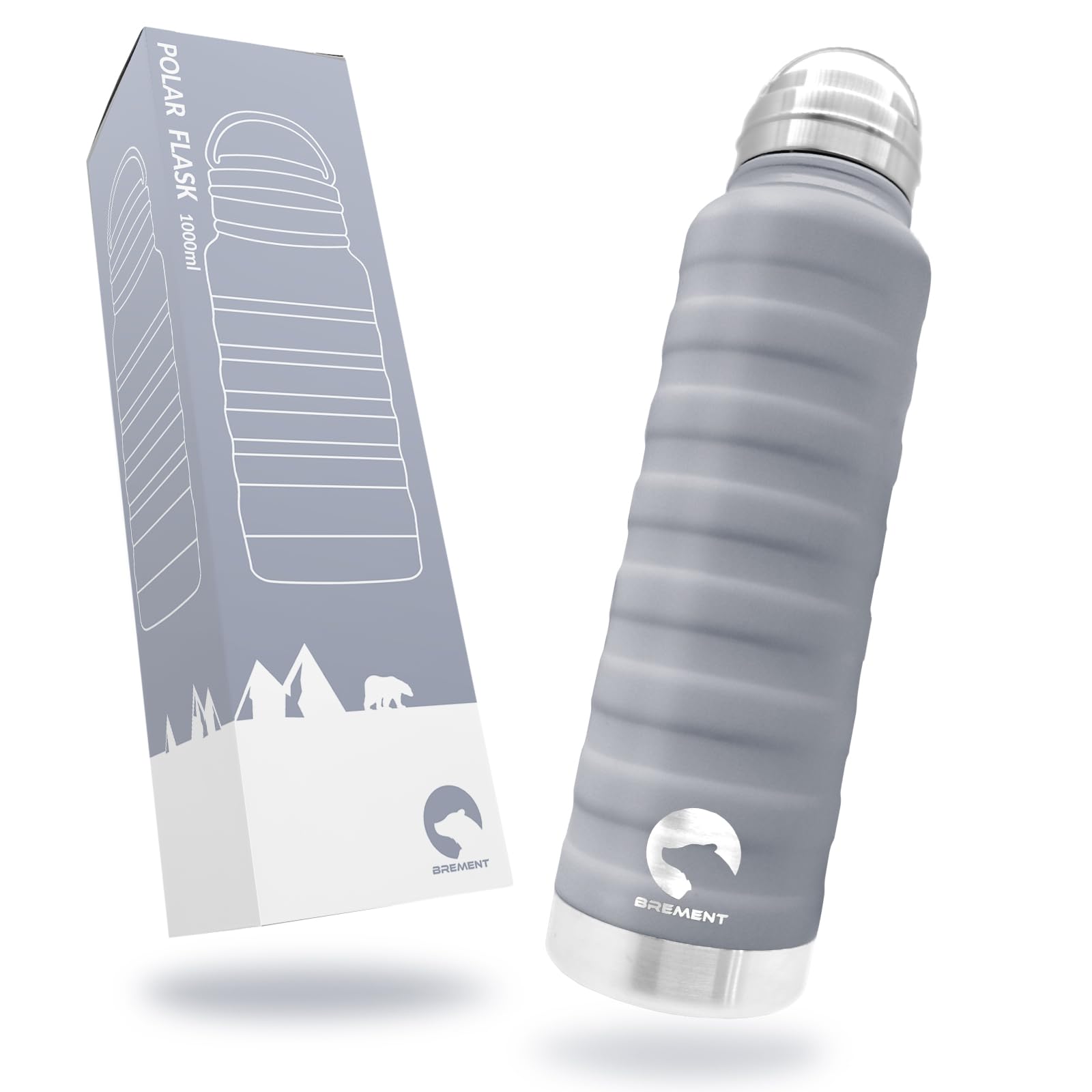 

BREMENT Water Bottle and 1 Liter Bottle 1000ml Stainless Steel Mug Bottle Screw Direct Drinking Thermos Vacuum Insulated Easy to Wash Outdoor Outdoor