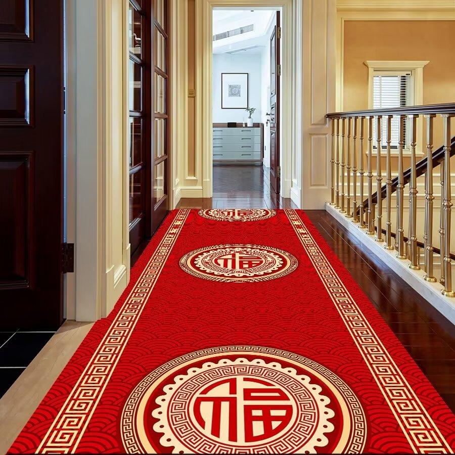 Washable Chinese Red Corridor Carpet Long Hallway Rug Antiskid Living Room Kitchen Aisle Runner Carpet Hotel Home Decoration Mat