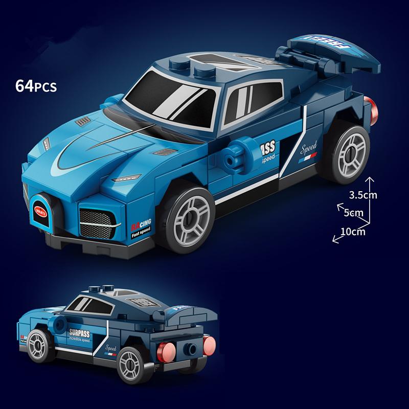 NEU DIY Vier Gitter Rennwagen Rennwagen Rückziehgeschwindigkeit Fahrzeug Bausteine Set Jungen Steine Filmmodell Kinderspielzeug Stadt Ideen