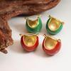 French Retro Temperament Luxury Christmas Red & Green Stud Earrings, Women's Titanium Steel Jewelry.