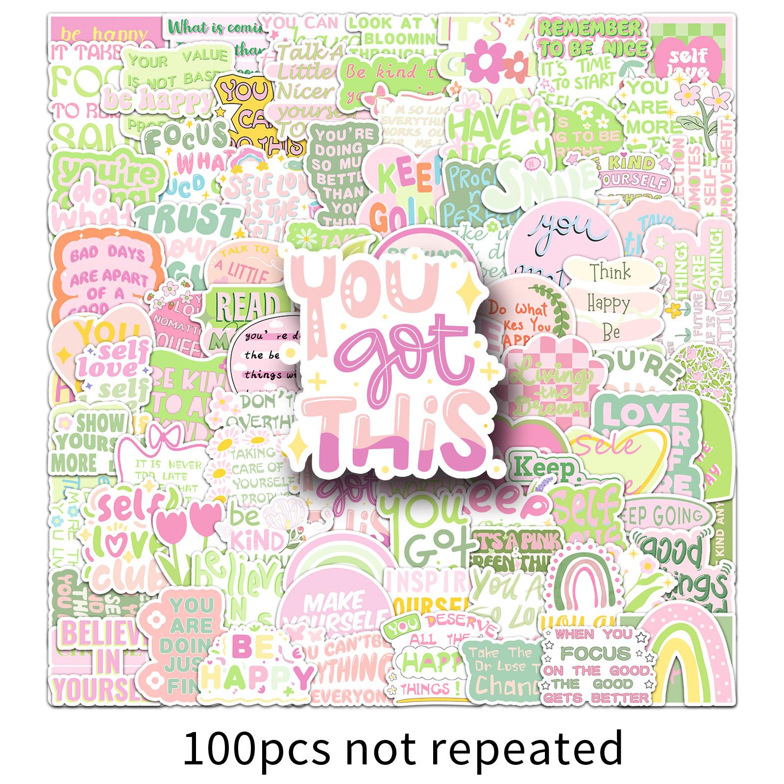 

100 Danish Flour Inspirational English Guka Stickers Personalized Fresh Short Sentences Decorative Mobile Phone Stickers