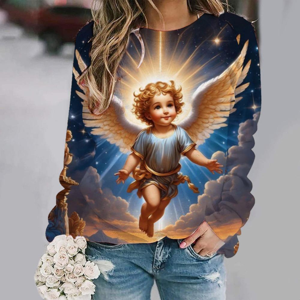 

Модные новые милые толстовки Angel Baby с 3D-принтом для женщин, повседневные толстовки с длинным рукавом, уличная одежда Y2k, пуловеры, топы, женская одежда XL
