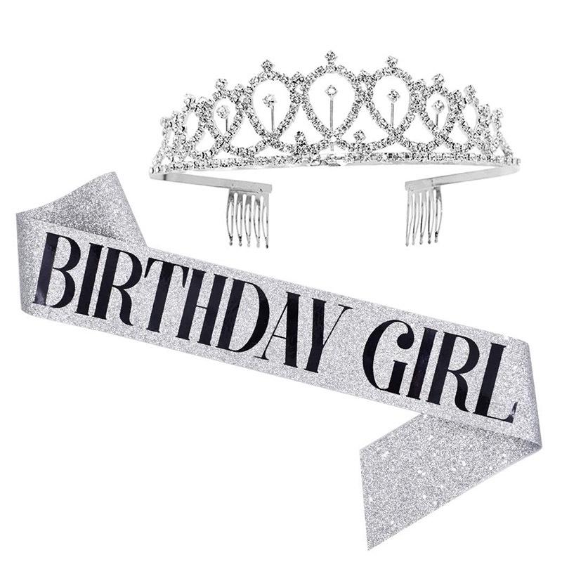 Set de Corona Brillante con Correa para el Hombro y Diadema para Niñas Cumpleañeras
