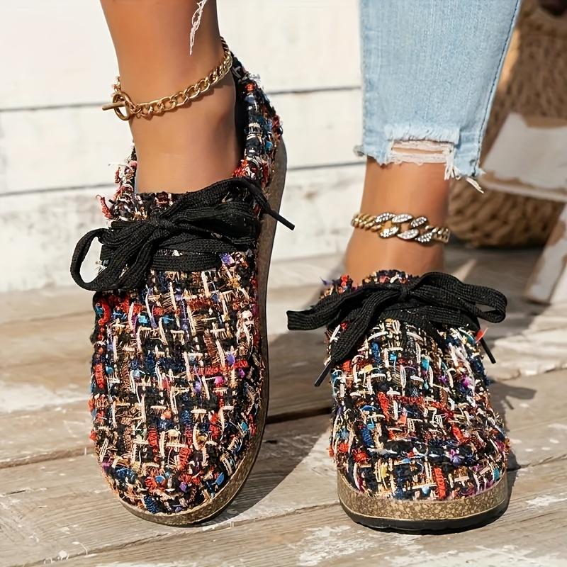 

Женские разноцветные вязаные лоферы, на шнуровке, на мягкой подошве, на платформе, повседневная обувь, универсальные низкие туфли Size 43 чёрный