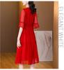 2023 Elegant V-Neck Red Chiffon Dress – Summer Style for Women, Age-Reducing, Fashionable and Suitable for Mothers
