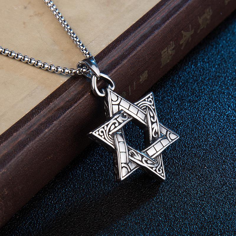 Hexagram Star Pendant Necklace For Women Men Retro Rune Hip Hop Punk Style Stainless Steel Chain Simple Neck Jewelry Male Gifts