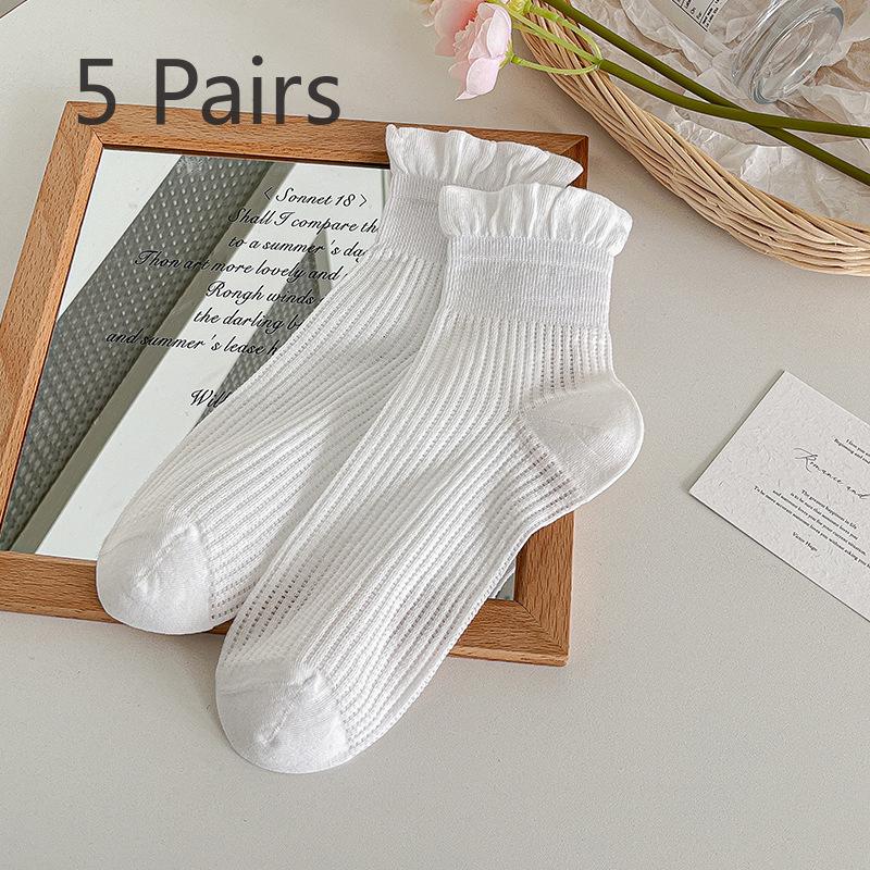 5 Pairs of Female Summer Thin Lovely Pure Cotton Boneless Tube Socks
