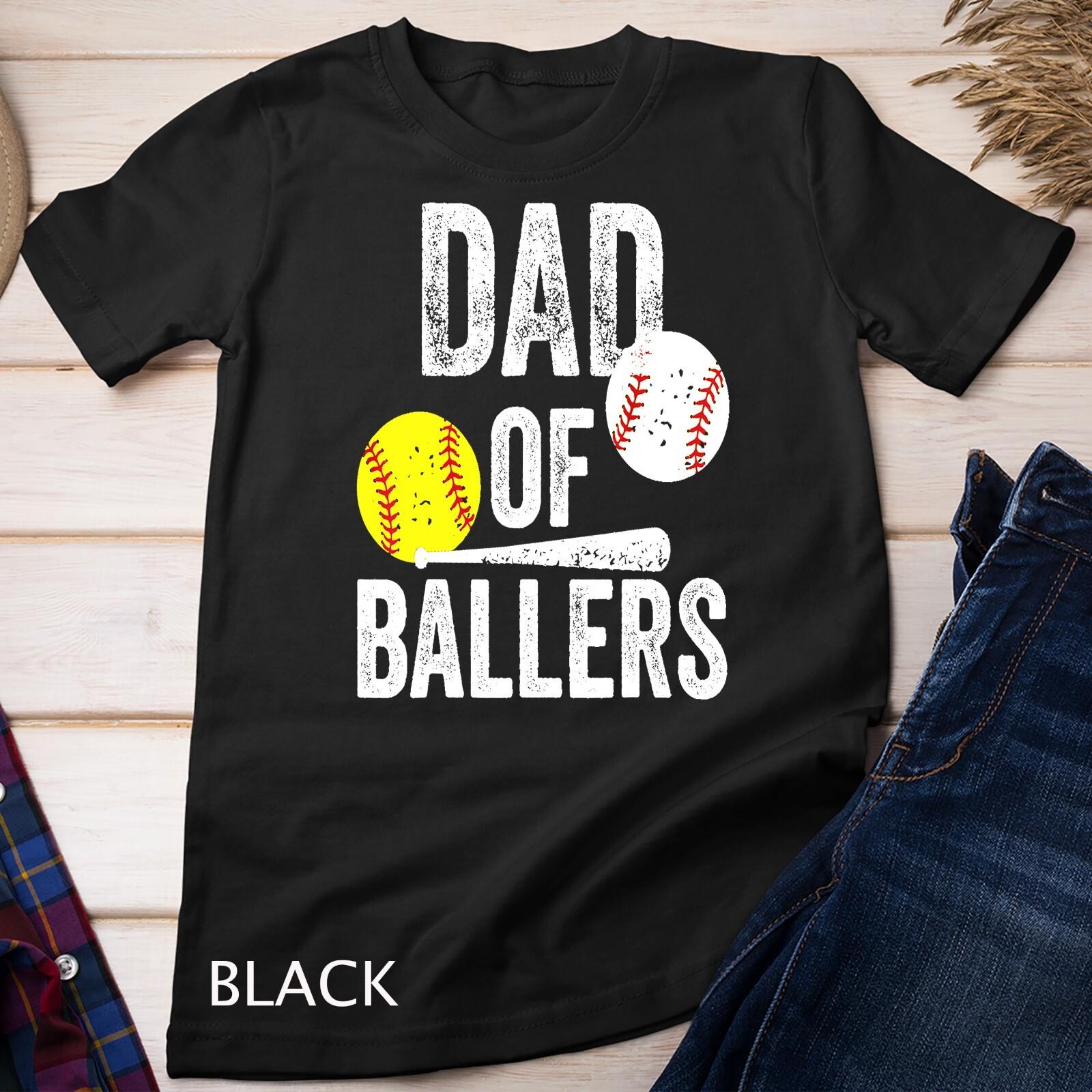 Mens Dad of Ballers T Shirt Mens Womens Tees Top Funny Baseball Softball Gift Unisex T-Shirt Mens Womens Tees Top M