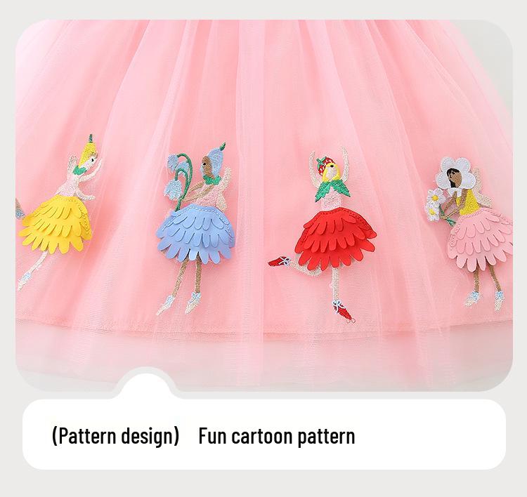 Autumn Mesh Embroidered Princess Dress for Girls - Knitted Cotton Patchwork Skirt