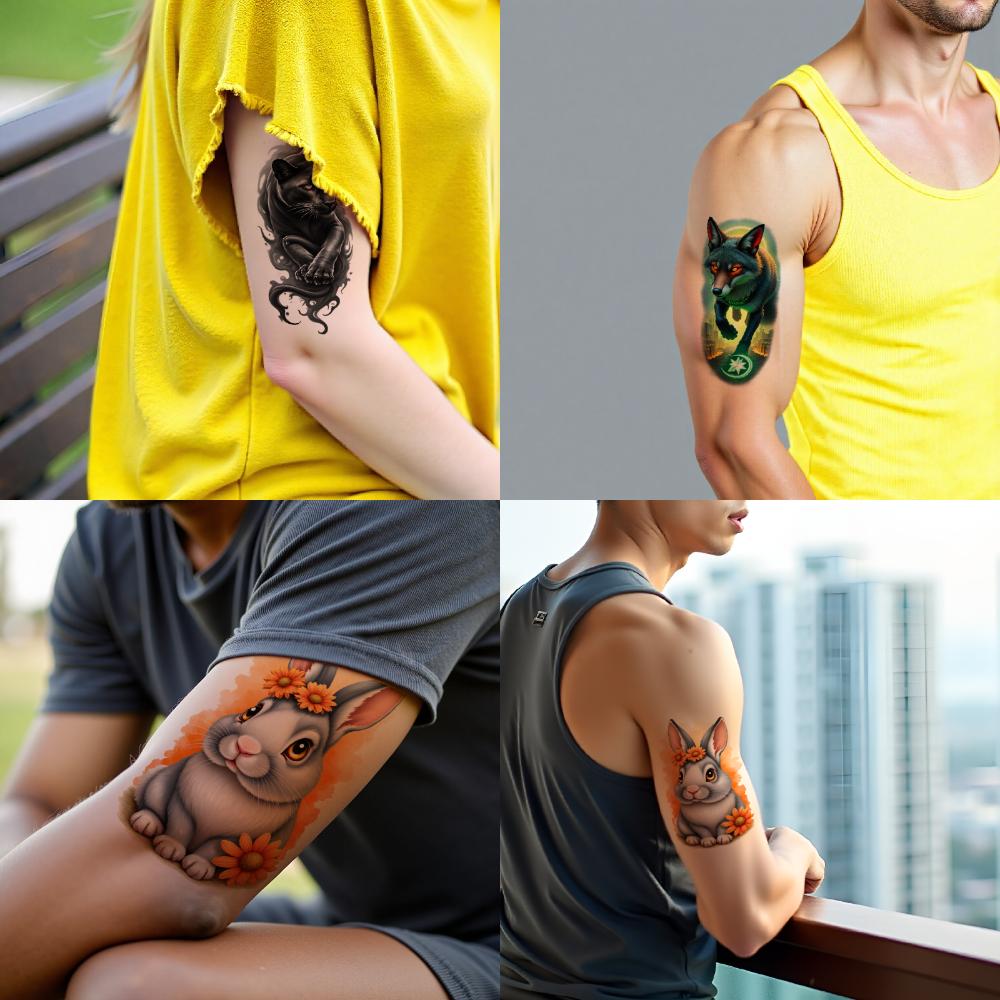 3pcs Temporary Tattoo Rabbit Colorful Realism Jellyfish Panther Waterproof Long-lasting Body Stickers Fox For Men Shoulders