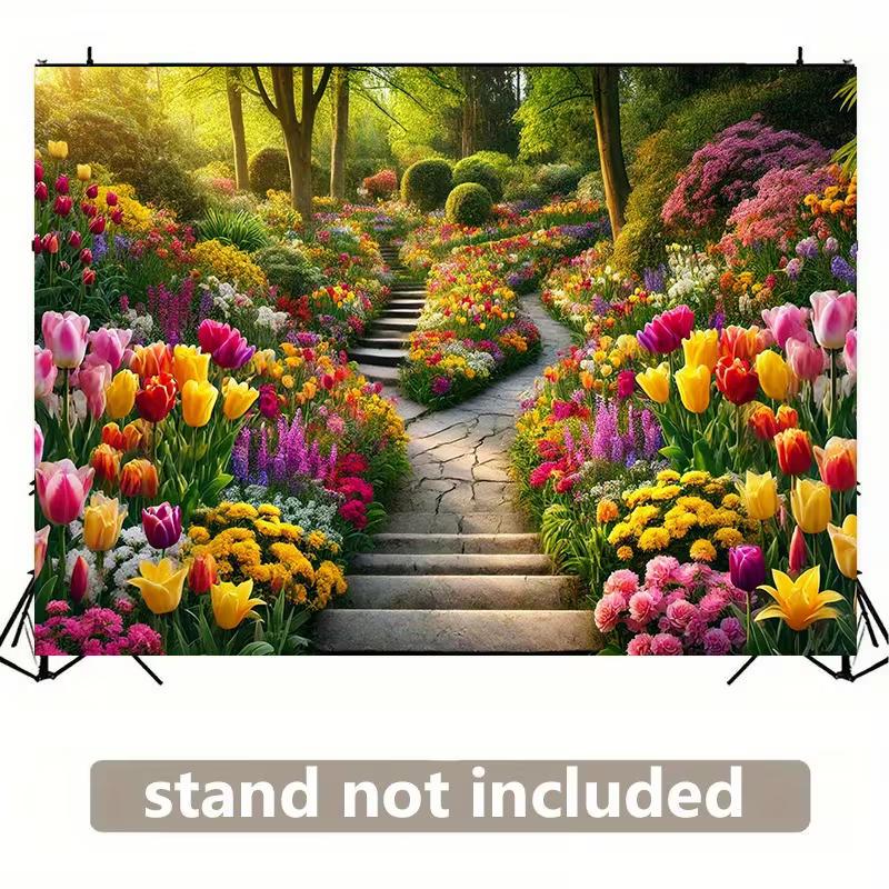 2D Colorful Spring Flower Garden Backdrop Photo Booth Background