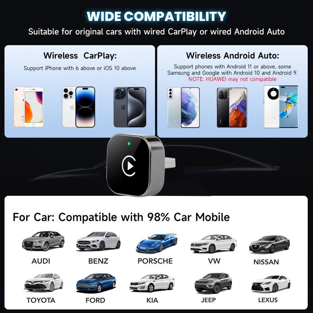 Top-Selling Wireless CarPlay & Android Adapter: Plug-and-Play, OTA Upgrades, Compatible with 98% of Cars