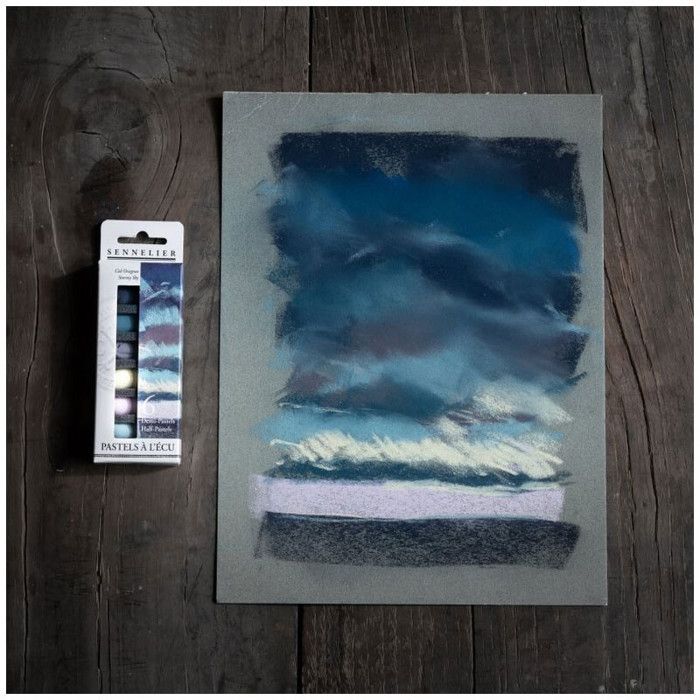 Etui de 6 demi pastels à l'écu Sennelier coloris ciel orageux