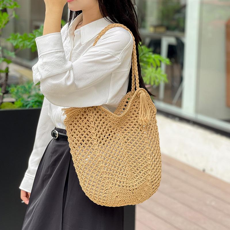 Casual Large-capacity Cotton Thread Woven Bag New Hollow Straw Bag Lazy Wind Shoulder Bag Vacation Beach Bag Women's Bag
