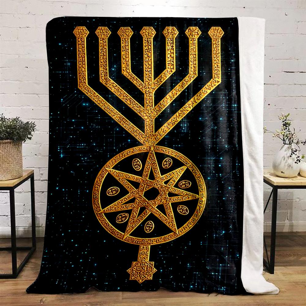 Golden Symbolic Design on Digital Background printed Flannel blanket for bedroom, living room, sofa, and nap