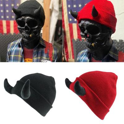 Beanie Hat for Teens Adult Evil Horns Soft Beanie Cap Costume Hat Autumn Winter Warm Hat Funny Party Headwear