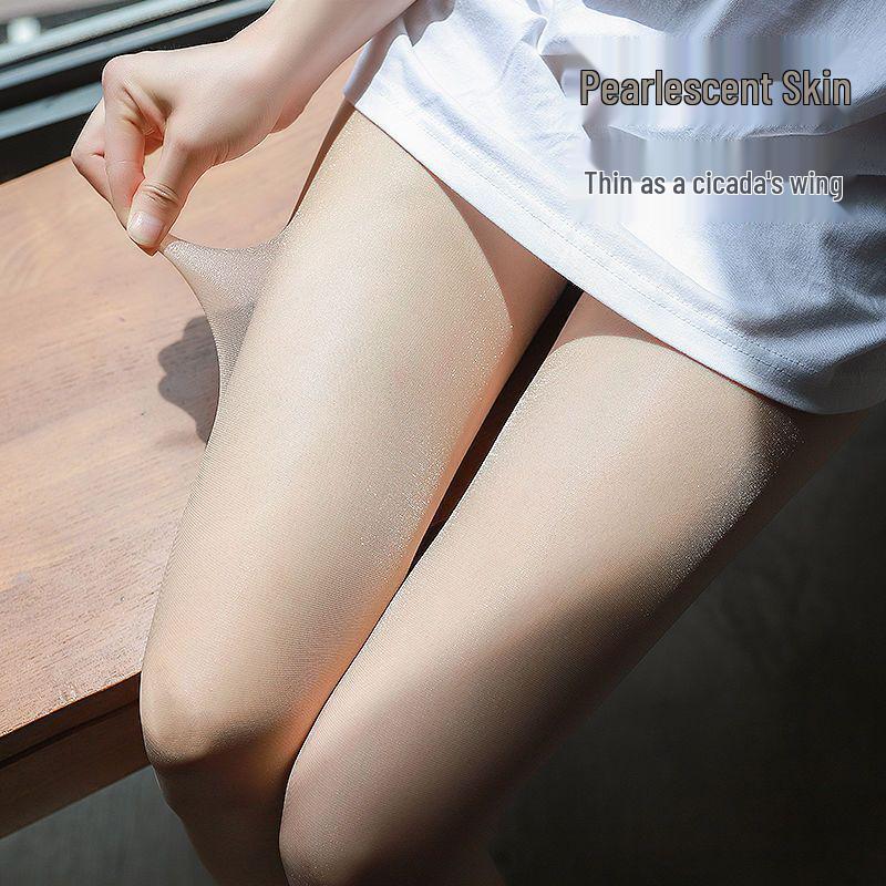 Perleťové dámské punčochy - Lesklé černé a bílé hedvábné, Ultratenké, Zeštíhlující, Šedé punčochové kalhoty pro vylepšení pokožky na léto.