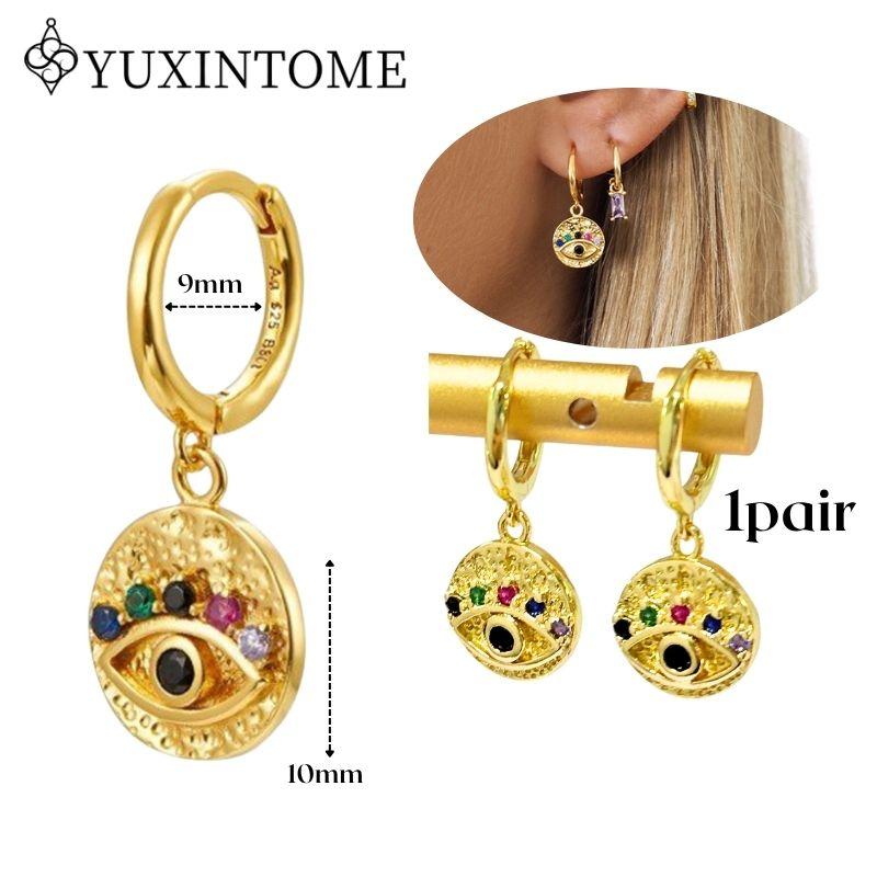 YUXINTOME 925 Silver Ear Needle Zircon Hoop gold Earrings For Women Square Plate Pendant Cutout Heart Earrings Fashion Jewelry