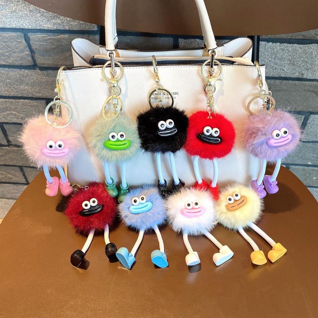 Cute Plush Rabbit Fur Small Briquettes Keychain Small Briquettes Car Keychain Pendant Korean Plush School Bag Pendant Wholesale
