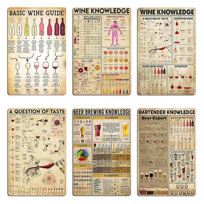 Vintage Weinführer-Diagramm Barkeeper Weinkenntnisse Metallplakette Lustige Garagenwanddeko Personalisieren Sie Plaketten Blechschild Poster