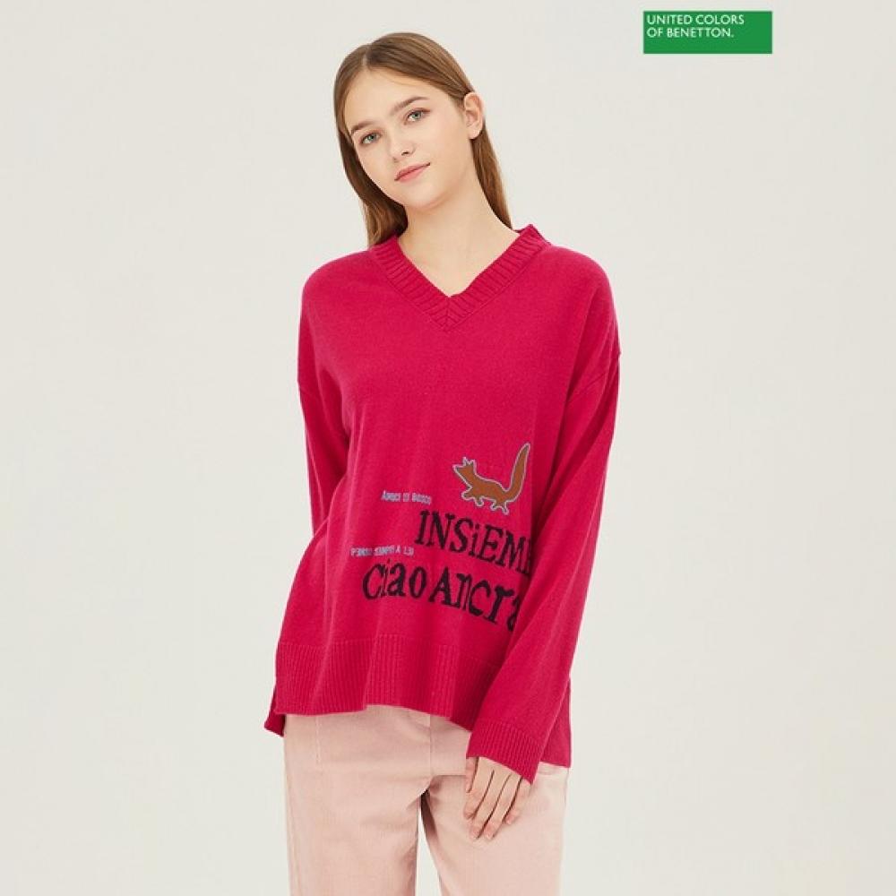 

Benetton Benetton Fox Lettering V Neck Knit Bakpb1461 Pk Pink/OS