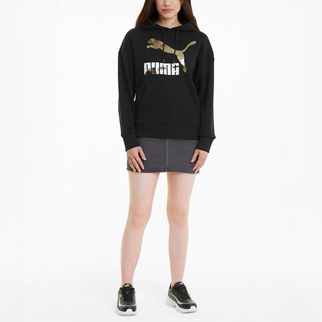 Puma Classics Logo Print Sport Pullover Hoodie Women Tops Lead 531385-51