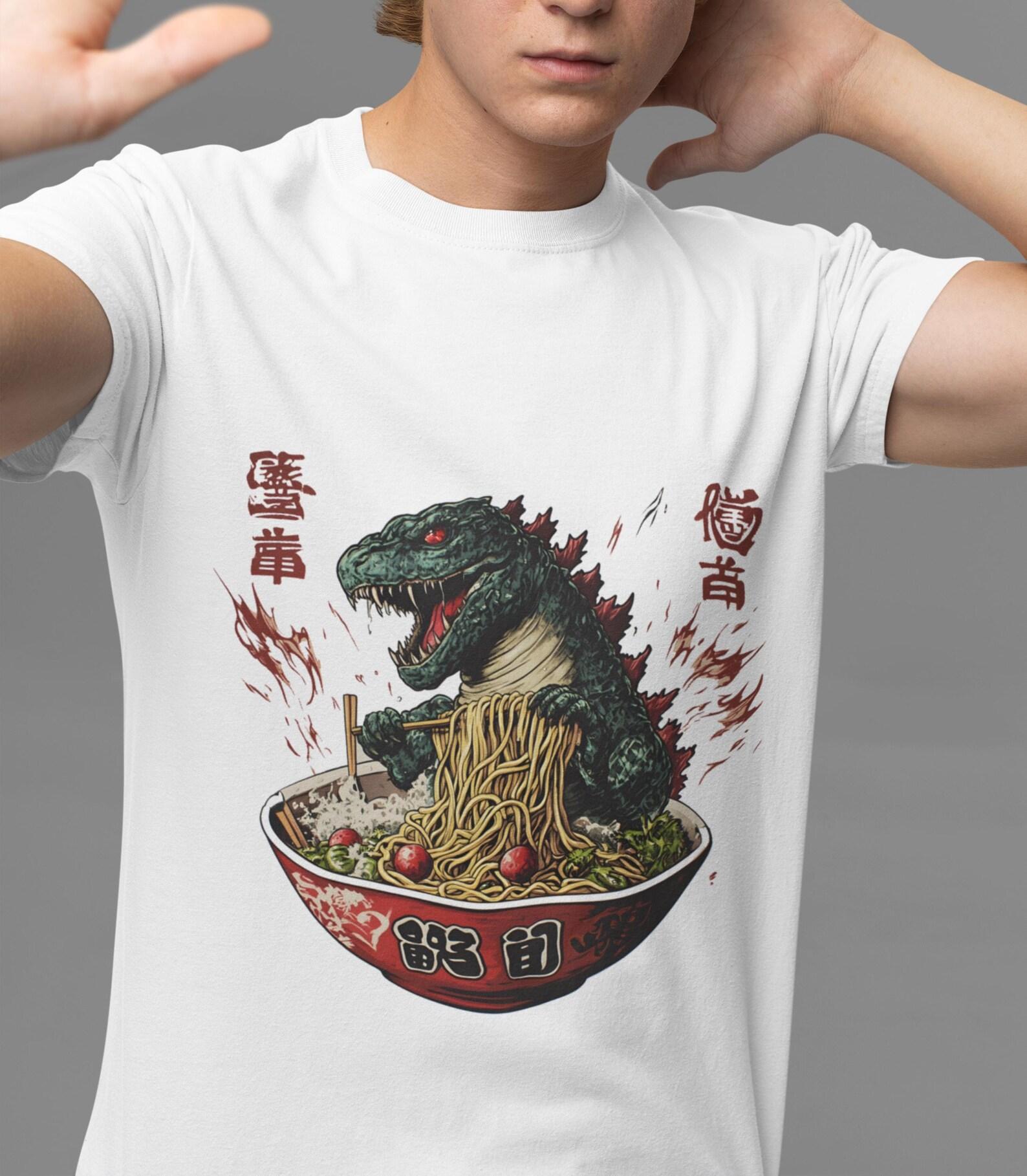 Retro Dinosaur Ramen Graphic Tee: Funny Monster Unisex T-Shirt S