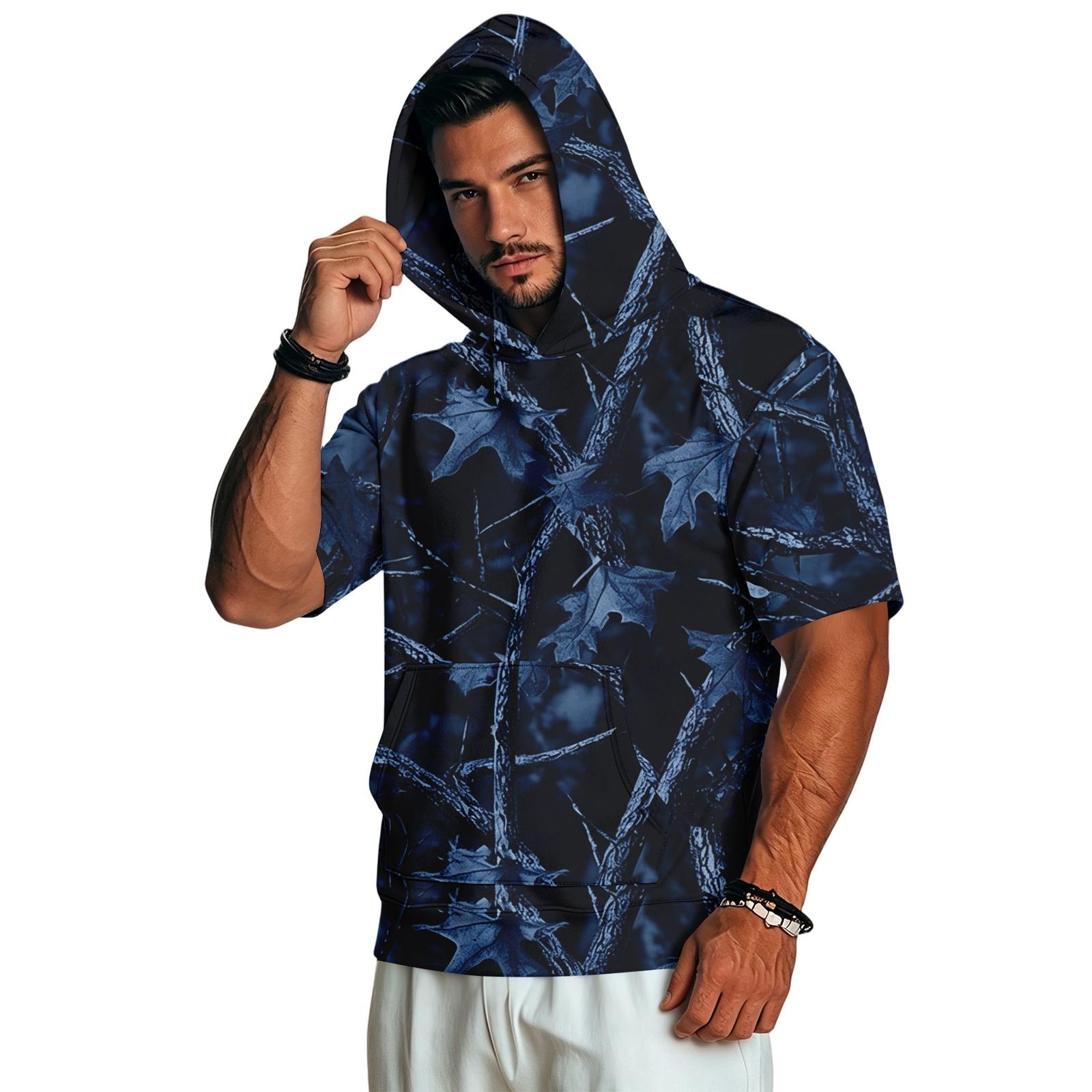 Men s Short Sleeve Hoodie Casual Retro Lightweight Camouflage Print XXXXL
