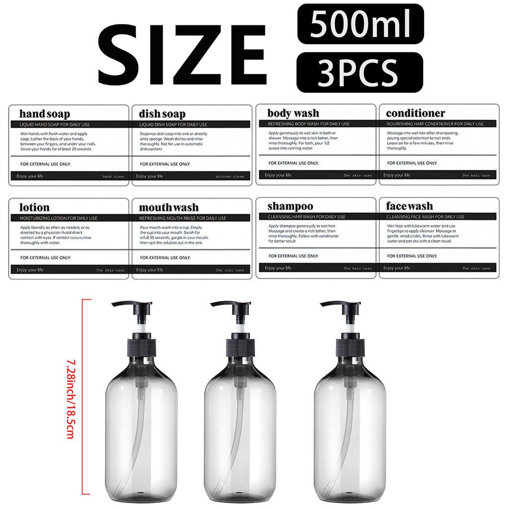 

Дозатор для мыла 500 мл с 8 шт. водонепроницаемой этикеткой, многоразовая пустая бутылка для жидкости для мытья тела, мыло для рук, шампунь, лосьон-кондиционер