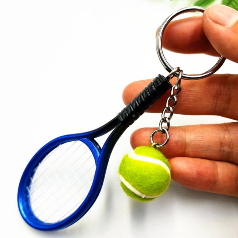 Simulation Mini Tennis Racket Ball Keychain Pendant Portable Tennis Shaped Bag Key Ring Accessories Gift