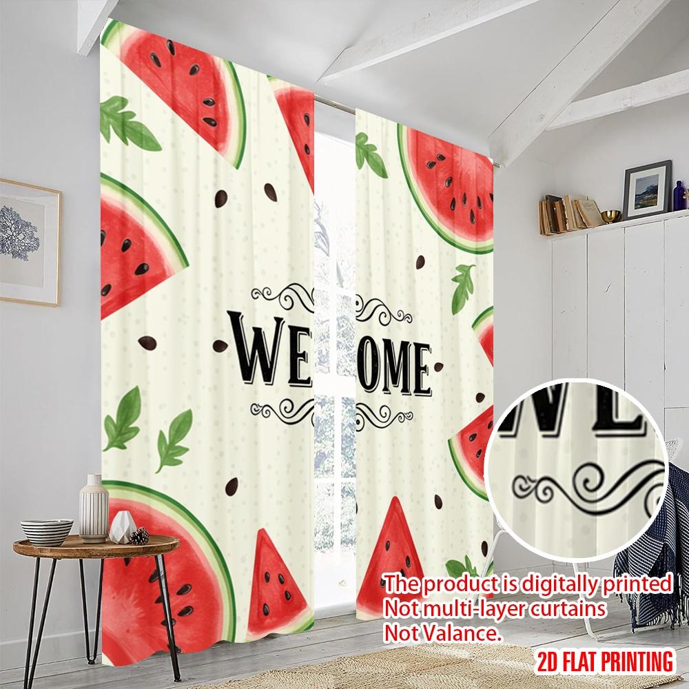 2pcs 2D Flat Printing Party Curtains Welcome Watermelon Summer Party 100% Polyester Fabric Without Electricity Holiday