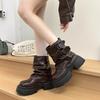 Winter Platform Thick Sole Woman Ankle Boots Design Belt Buckle Slip On Shoes Punk Style Leather Knight Short Bottes Femmes